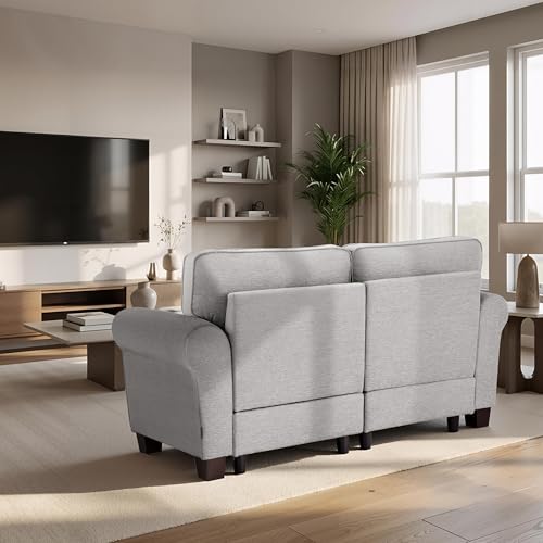 MCombo 67.7" Loveseat Sofa, 2-Seater Small Couch for Small Spaces, Classic Rolled Arm Upholstered Sofa with Solid Wood Legs for Living Room, Removable Cover, Chenille Fabric VE730 (Light Grey) - color: Light Grey