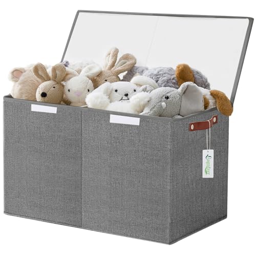Large Toy Storage Box with Lids, Collapsible Sturdy Baby Storage Organizer Chest Bin Basket for Kids, Boys, Girls, Playroom, Nursery, Bedroom, Closet 25"x13"x16" (Gray) - color: Gray