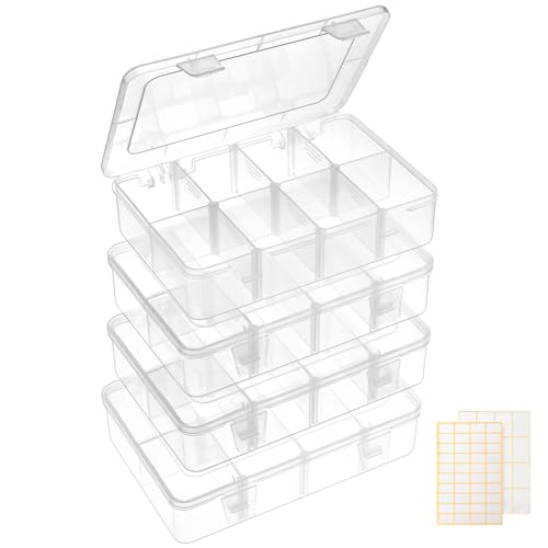 QUEFE Bead Organizer Box 4 Pack 8 Grid Plastic Tackle Box Storage Dividers | Plastic Organizer, Removable Dividers, for Candies Snacks Electronics Jewelry and Small Parts, Drawer and Craft Storage - size: 4pcs