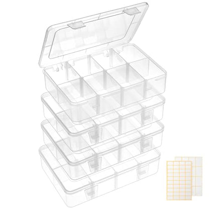 QUEFE Bead Organizer Box 4 Pack 8 Grid Plastic Tackle Box Storage Dividers | Plastic Organizer, Removable Dividers, for Candies Snacks Electronics Jewelry and Small Parts, Drawer and Craft Storage - size: 4pcs
