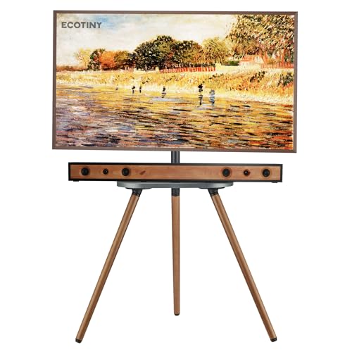 Tripod TV Stand for 43-65" TVs, Swivel, Black Walnut | Height-adjustable easel TV stand, wood media shelf, cable management and VESA up to 400x400 - color: Black, size: 43–65 Inch TVs