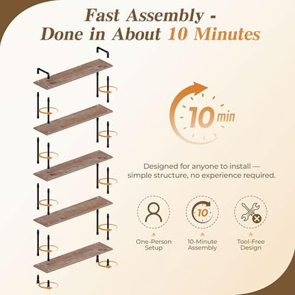 Industrial Bookshelf, Pipe Shelf Bookcase, 5 Tier, 48" Weathered Brown | Solid pine shelves, 48 inch wide, black pipe frame, 50 lbs per shelf, open bookcase for books, plants, office - color: Weathered Brown, size: 48"L × 70"H