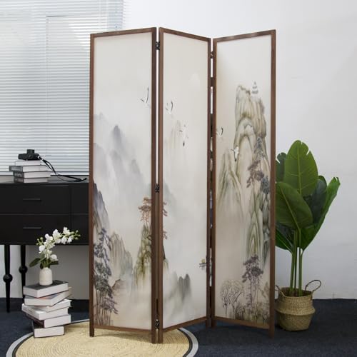 3 Panel Room Divider Screen,Double Faced Room Divider Folding Wall Divider for Room Separation,Mountains and Waters Landscape,67" H x 47.2" W - color: Mountains and Waters, size: 3 Panel