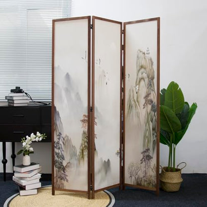 3 Panel Room Divider Screen,Double Faced Room Divider Folding Wall Divider for Room Separation,Mountains and Waters Landscape,67" H x 47.2" W - color: Mountains and Waters, size: 3 Panel