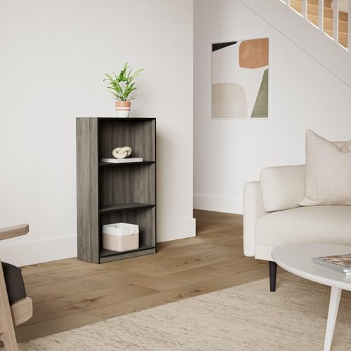 Furinno BASIC Book Shelf, 3-Tier Modern Bookshelf, Bookcase with Open Shelves, 9.3 x 21.8 x 39.5, for Living Room, Bedroom, Home Office, French Oak/Black - color: French Oak Grey/Black, size: 3-Tier