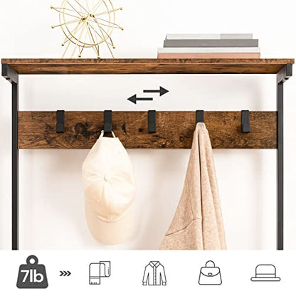 HOOBRO Hall Tree with Bench, Coat Rack with Shoe Storage, Shoe and Coat Rack, 5-Tier Entryway Shoe Storage, 5 Hooks, for 12-16 Pairs, Industrial, Hallway, Foyer, Mudroom, Rustic Brown BF74MT01