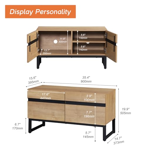 WAMPAT Modern TV Stand for 26-40 Inch TVs, Wood Entertainment Center with Metal Base Storage Cabinets, Media TV Console for Living Room, Oak, 1Pcs - color: Oak, size: 1 Pcs