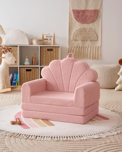 Blissful Diary Kids Couch, 2-in-1 Soft Kids Sofa, Kids Sofa Chair, Comfy Kids Furniture for Playroom, Reading & Play, Shell Pink - color: Shell Pink