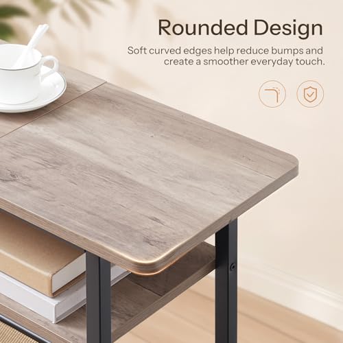 HOOBRO Side Table, Narrow End Table with Shelf, Charging Station, Wide Storage Tabletop, 3-Tier Bedside Tables for for Small Spaces, Living Room, Bedroom, Greige and Black BG366UBZ01 - color: Greige + Black