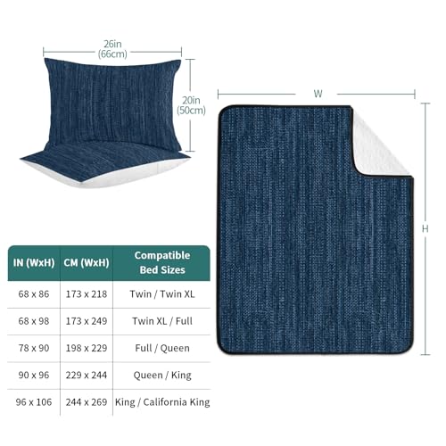 Queen Quilt Bedding Set, Modern Minimalist Navy Blue Lightweight Coverlet Summer Comforter Set Soft Microfiber Bedspread, Vintage Linen Textured 3 Piece Quilt Set with 2 Pillow Shams All Seasons Use - color: Navy Blue, size: 90x96in