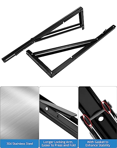 QWORK 24" Heavy Duty Folding Shelf Brackets for Wall Mounted Folding Tables Benches Shelves, Max Load 330lbs, 2 Pack Iron Bracket with Black Finish