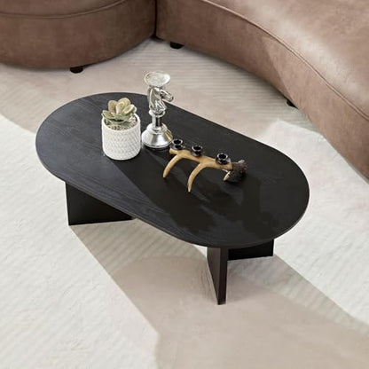 39.37'' Oval Modern Coffee Table With Sturdy Pedestal For Living Room, Bedroom, Apartment, Office, Black - color: Black, size: 39.37"x21.65"x13.78"