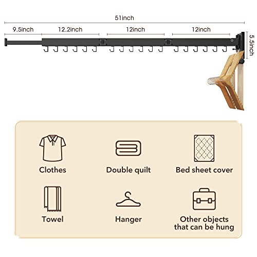 ZdwCyl Wall Mounted Clothes Hanger,Clothes Drying Rack,Laundry Drying Rack,Drying Rack Clothing,Laundry Hanger Rack,Retractable Dryer Racks,Collapsible, Aluminum,can be Fold Upward & Left & Right - color: Black-upgrade