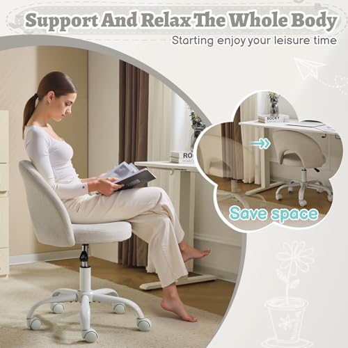 VINGLI Small Vanity Chair with Wheels for Girls.Cute Modern Adjustable Height Armless Office Desk Chair.360°Swivel Comfy Rolling Chair for Study, Make up Room,Small Space,Linen Light Gray - color: Linen Light Gray