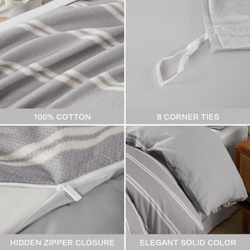 SAPHREAS Boy Gray Stripes Duvet Cover Set Twin Size 2pcs Dark Grey Streak Bedding Comforter Cover Set 1 Duvet Cover 1 Pillow Sham - color: Light Gray, size: Twin (68"x90")