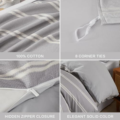 SAPHREAS Boy Gray Stripes Duvet Cover Set Twin Size 2pcs Dark Grey Streak Bedding Comforter Cover Set 1 Duvet Cover 1 Pillow Sham - color: Light Gray, size: Twin (68"x90")