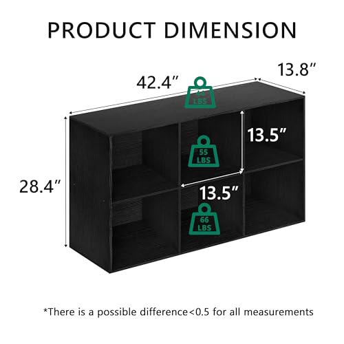 6 Cube Bookshelf with Closed Back Panel, 13.5-inch Wooden Cubby Shelves Heavy Duty - Bookcase for Living Room, Home, Office (Black) - color: Black, size: 6 Cube-13in