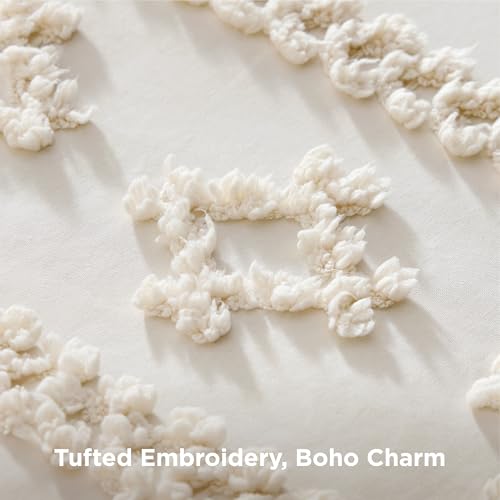 Bedsure Tufted Boho Comforter Set Twin Size - Ivory Boho Bed Set, GentleSoft™ 2 Pieces Farmhouse-Style Embroidery Bedding, Gifts for Woman, Soft Jacquard Twin Comforter for All Seasons - color: 11 - Ivory - Elegant, size: Twin/Twin XL