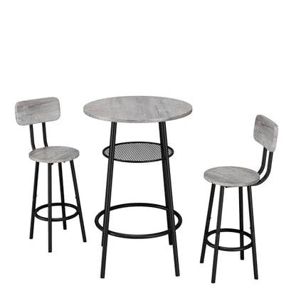 3-Piece Round Bar Table Set with Backrest & Partition, Counter Height Small Dining Table for 2, Includes 2 Foldable Stools, Sturdy MDF & Steel Frame for Kitchen/Dining Room (Grey) - color: Grey