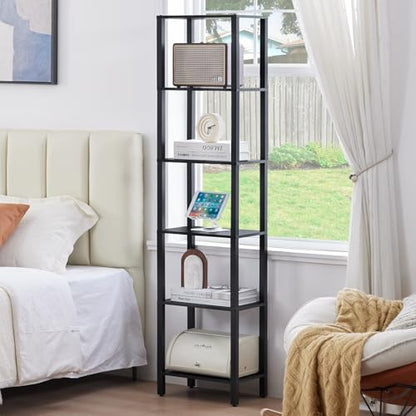 YUFAM 6-Tier Tall Narrow Bookcase, Small Bookshelf for Small Space, Black - color: Black, size: 6-Tier