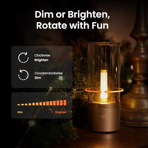YEELIGHT Cordless Table Lamp, Portable Ambient Lighting, 1800K Warm Amber Light, USB-C Rechargeable, Twist Dimming, Candlelight Breathing Mode, Battery Operated Lamp for Home, Table, Bar, Cafe Decor
