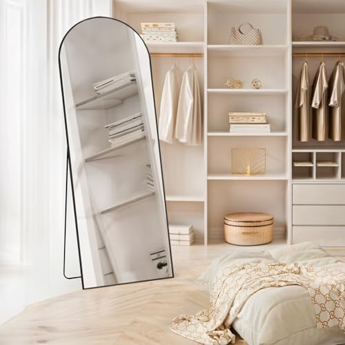 Arched Mirror Full Length, 21"x64" Body Wall Mirrors with Shatter-Proof Glass, Floor Standing, Hanging or Leaning, Large Tall Arch Mirror with Stand Aluminum Alloy Frame for Bedroom Cloakroom - color: Black, size: 64"L x 21"W, style: Arched