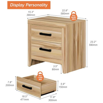 WAMPAT Nightstand with 2 Large Drawers,Wooden Nightstand with Storage,Farmhouse Bedside Table End Table for Bedroom,Two-Tone - color: Two-tone