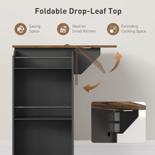 Kitchen Island with Power Outlets & Drop Leaf, Rolling Kitchen Cart on Wheels, Kitchen Storage Island with Spice Rack and Drawer for Kitchen, Dinning Room, Black and Rustic Brown - color: Black + Rustic Brown
