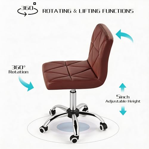 COSVALVE Armless Swivel Office Chair with Wheels, Adjustable Height | Armless Mid Back Chair With 360° Swivel, Adjustable Height & Rolling Wheels, Ideal For Home Offices, Conferences & Salons - color: Brown