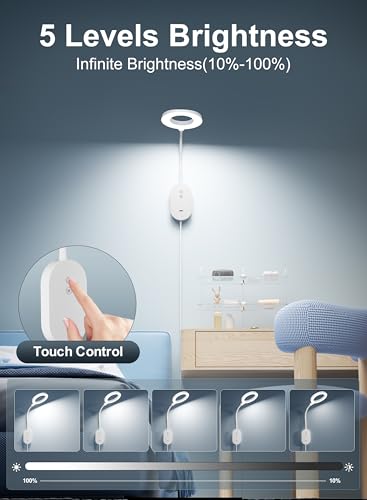 Wall Mounted Reading Light,Bed Headboard Lamp with 10W USB Output Fast, Wall Reading Lamps with 4 Color Modes & 5 Dimmable, Memory Function, 4-Hour Auto Off Ring Light White - color: White
