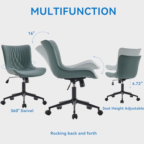 YOUNIKE Office Chair Armless Faux Leather Desk Chair, Grayish Green | Home Office Computer Task Chair, Modern Upholstered Vanity Chair, Adjustable Swivel Rolling Office Chairs - color: Grayish Green