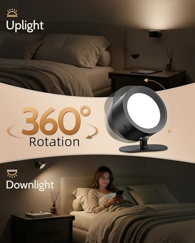 LED Wall Mounted Lights, Rechargeable Wall Sconces, 3 Color Temps, Remote & Touch, 360° Rotating and Dimmable for Bedroom, Bedside & Reading (Black, 2 Pack) - color: Black