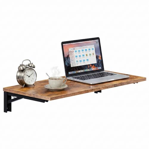 Need 36x20IN Wall Mounted Folding Table for Office Laundry Retro | Black Frame Fold Down Wall Mount Desk Folding Wall Table for Small Apartment, Garage&Ironing Station - color: Rustic Brown Desktop & Black Shelf Brackets, size: L36" * W20"