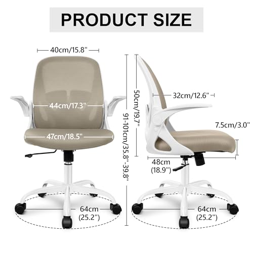 Office Chair Ergonomic Desk Chair with Flip up Armrests Swivel Breathable Desk Mesh Computer Chair with Adjustable Lumbar Support and Height for Conference Room (Khaki) - color: Khaki