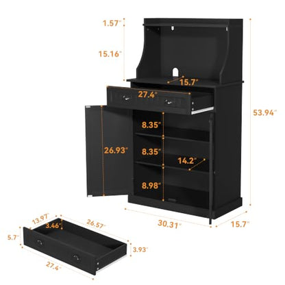 ARTPOWER 54" Kitchen Microwave Cabinet/Stand with Storage and Drawers, Pantry Storage Cabinet with Hutch & Adjustable Shelves for Kitchen, Dining Room, Living Room, Hallway in Black - color: Black