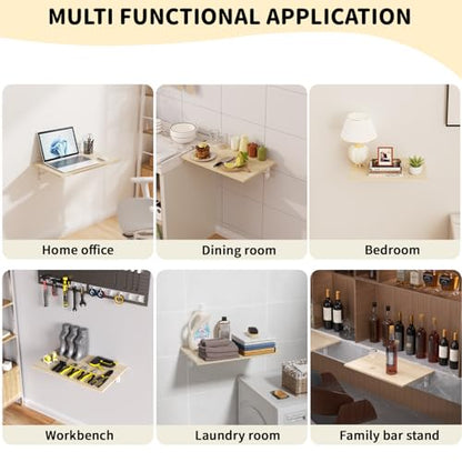 GOYLSER Laundry Room Wall Mounted Folding Table, Kitchen Restaurant Home Bar Work Table, Waterproof Easy to Install and Clean - color: Natural Wood, size: 25"x15.7"