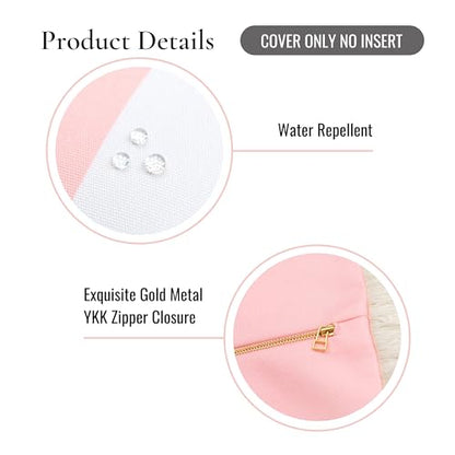 Hofdeco Premium Coastal Patio Indoor Outdoor Pillow Cover Only, 20"x20" Water Repellent for Backyard, Couch, Blush Pink Stripe Fringe - color: Blush Pink Stripe 20"x20"