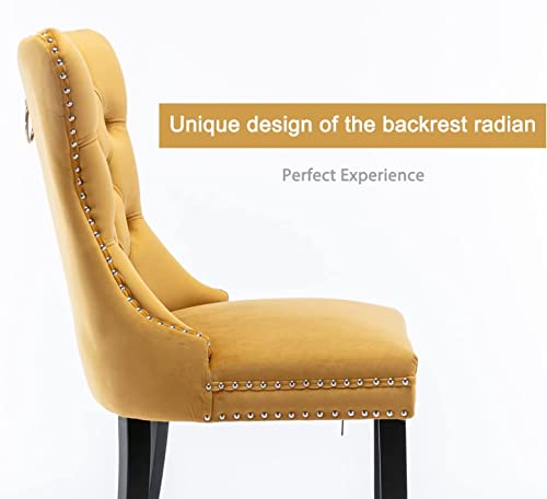Virabit Velvet Upholstered Chairs Set of 6, Tufted Dining Chairs with Nailhead Back and Ring Pull Trim, Solid Wood for Kitchen/Bedroom/Dining Room (Gold) - color: Gold, size: set of 6