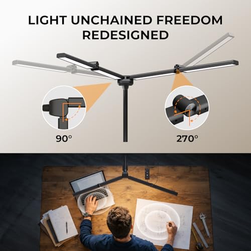 LED Desk Lamps for Home Office, Adjustable Swing Arm Desk Lamp with Clamp | Gooseneck Tall Clip on Desk Light for Sewing,Reading,Draw,Workbench,Study,Puzzle,Craft,Monitor,Architect,Computer,Task