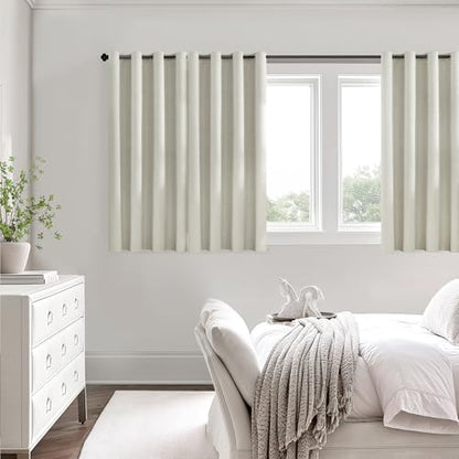 ChrisDowa Greyish Beige Blackout Curtains 45 Inches 2 Panels for Bedroom | Room Darkening,Light Blocking,Thermal Insulated,Faux Linen,Farmhouse,Grommet,Window Treatment,Drapes,Living Room,52x45 - color: Greyish Beige, size: 52"W x 45"L (Pack of 2)