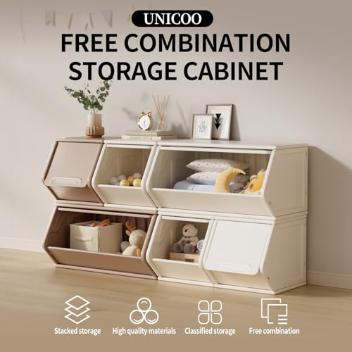 2+4 Free Combination Stackable Plastic Storage Cabinet | Customizable Shelves, Lightweight Organizer, Efficient Storage & Organizer | Home, Office, School, Dorm (Coffee & Cream) - color: 2+4 Coffee & Cream