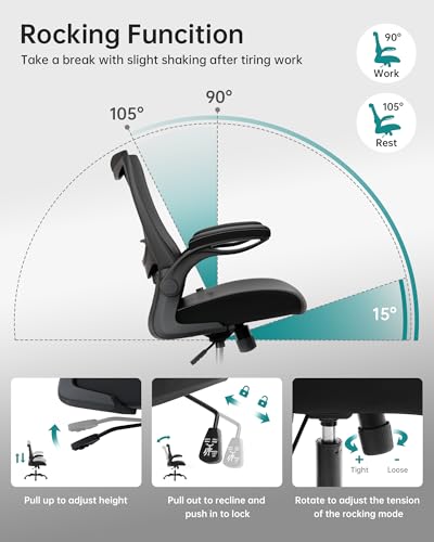 Office Chair, PU Leather Ergonomic Desk Chair with Adjustable Lumbar Support and Flip up Armrest, Breathable Mesh Computer Chair for Home Office, Black - color: Nori Black (Pu Leather Seat)