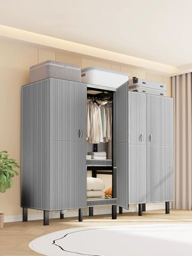 FPIGSHS 59in Heavy Duty Clothes Rack with Magnetic Door 1300LBS Foldable Portable Wardrobe Closet for Hanging Clothing Garment Rack on Wheels for Bedroom Closet System (B, 59in) - color: B, size: 59in