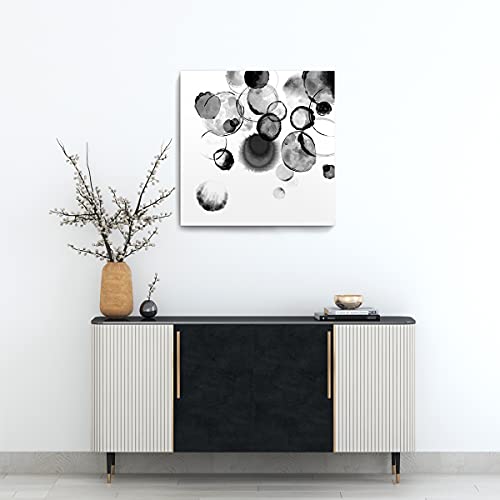 Bedroom Decor Wall Art Black and White Bubbles Prints Pictures Framed Canvas Artwork Wall Art for Bathroom Kitchen Office Modern Ink and Wash Painting Decorations Size 20x20 inches Ready to Hang - color: White, size: 20"L x 20"W