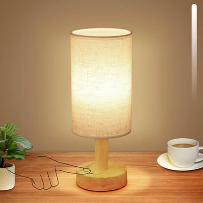 Rechargeable Cordless Touch Table Lamp with Stepless Dimming,Natural Wood Base&Linen Shade,Small Battery Wireless Ambient Night Light for Bedroom,Bedside,Nightstand,Nursery,Kitchen,Camping,Outdoor - size: Round - Cordless Touch - Set of 1