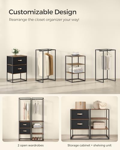 SONGMICS Clothes Rack, 70.9 Inch Wardrobe Freestanding Closet, Heavy Duty Garment Rack with 1 Extendable Hanging Rod, 2 Drawers and 4 Shelves, for Bedroom, Space-Saving, Rustic Brown URGR003B01 | Heavy Duty Garment Rack, 3 Hanging Rods, Space-Saving, for