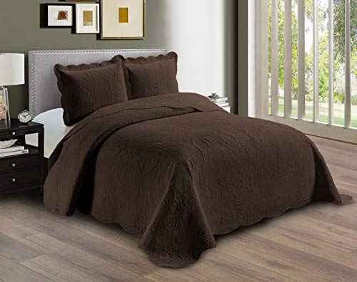 Linen Plus Embossed Coverlet Bedspread Set Oversized Solid Coffee Full/Queen Bed Cover Bedding New # Dana - color: Coffee, size: Full/Queen