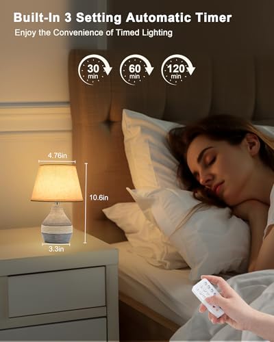 UMEXUS 10" Small Ceramic Cordless Table Lamp, Rechargeable Battery, Coastal | Timer, Dimmer, Linen Shade, Remote Control RGB & Warm Lights, Farmhouse Home Decor Kitchen Counter Living Room Side Table - size: 10"H Mini - Rope accent design
