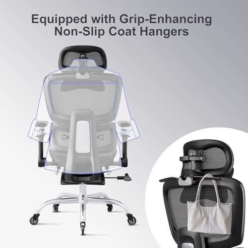 Office Chair with Footrest, Ergonomic Chair with 3D Headrest, Computer Chair with Adjustable Backrest & 6D Armrest, Gaming Chair with Adaptive Lumbar Support, Adjustable Seat Depth, Black - color: Black, style: Plus