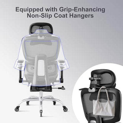 Office Chair with Footrest, Ergonomic Chair with 3D Headrest, Computer Chair with Adjustable Backrest & 6D Armrest, Gaming Chair with Adaptive Lumbar Support, Adjustable Seat Depth, Black - color: Black, style: Plus